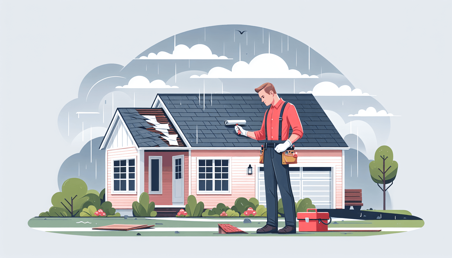 Homeowner inspecting roof after a storm